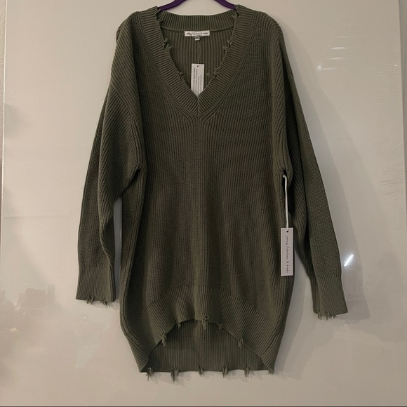 Young Fabulous and broke Olive green Ribbed Knit Sweater dress M/L